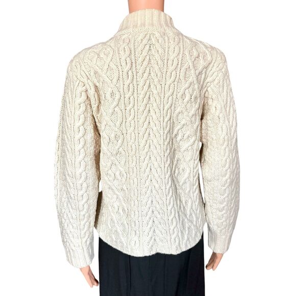 Inis Crafts Ireland Size S Ivory 100% Merino Wool Chunky Cable Knit Zip Cardigan - Picture 6 of 6